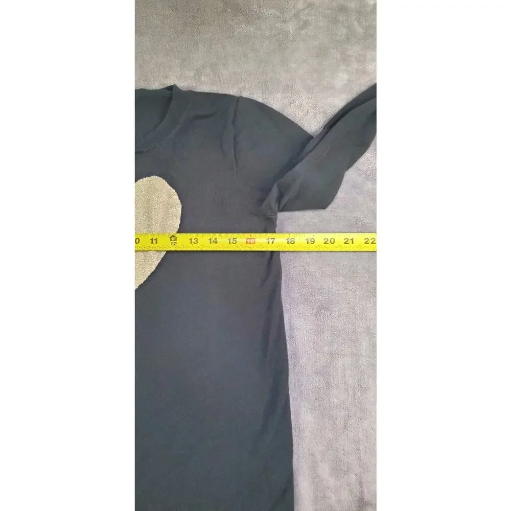J.Crew Teddie Sweater Womens Sz M Black Heart Crewneck Cotton Knit C30-87